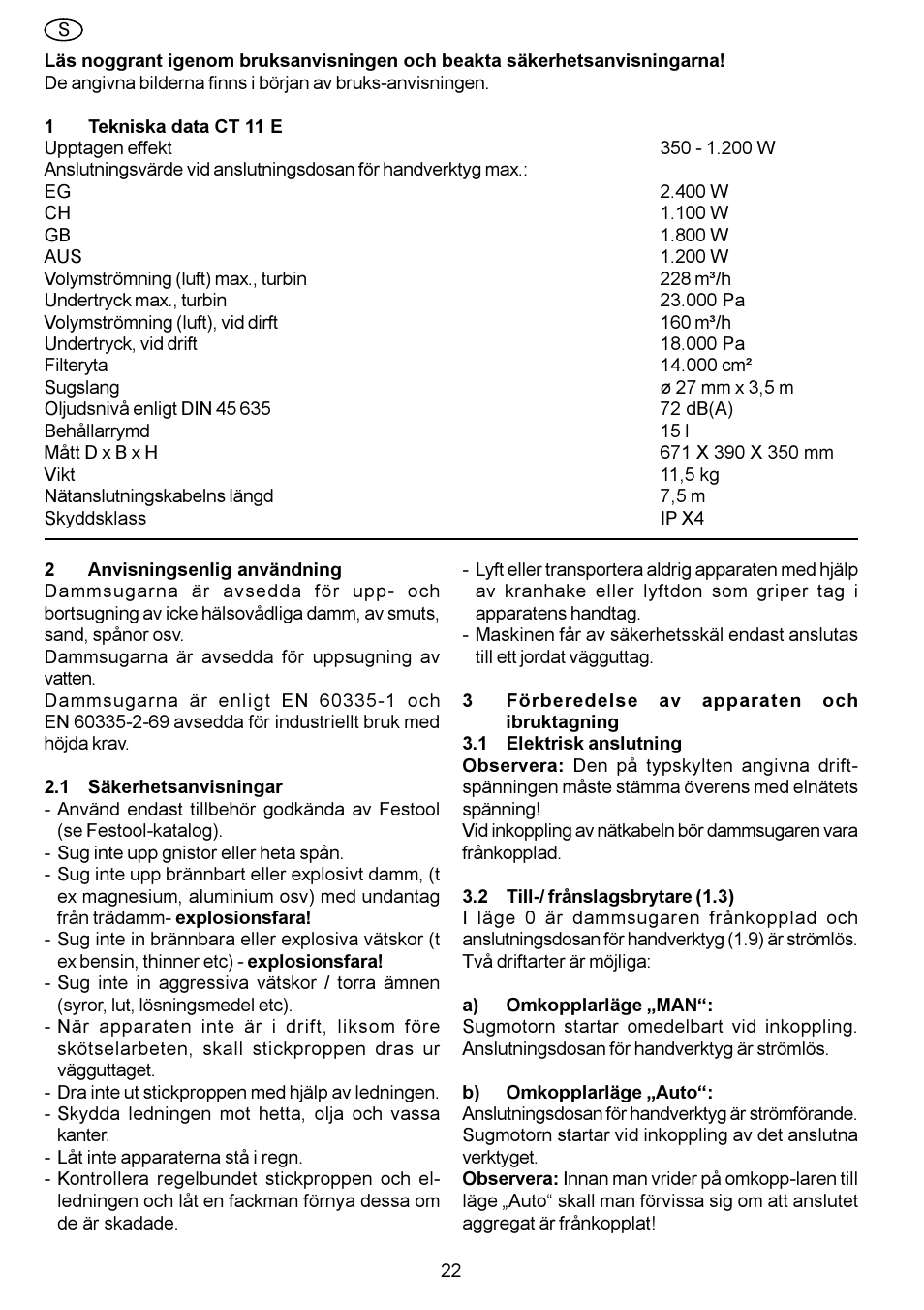 Festool CT 11 E User Manual | Page 22 / 54
