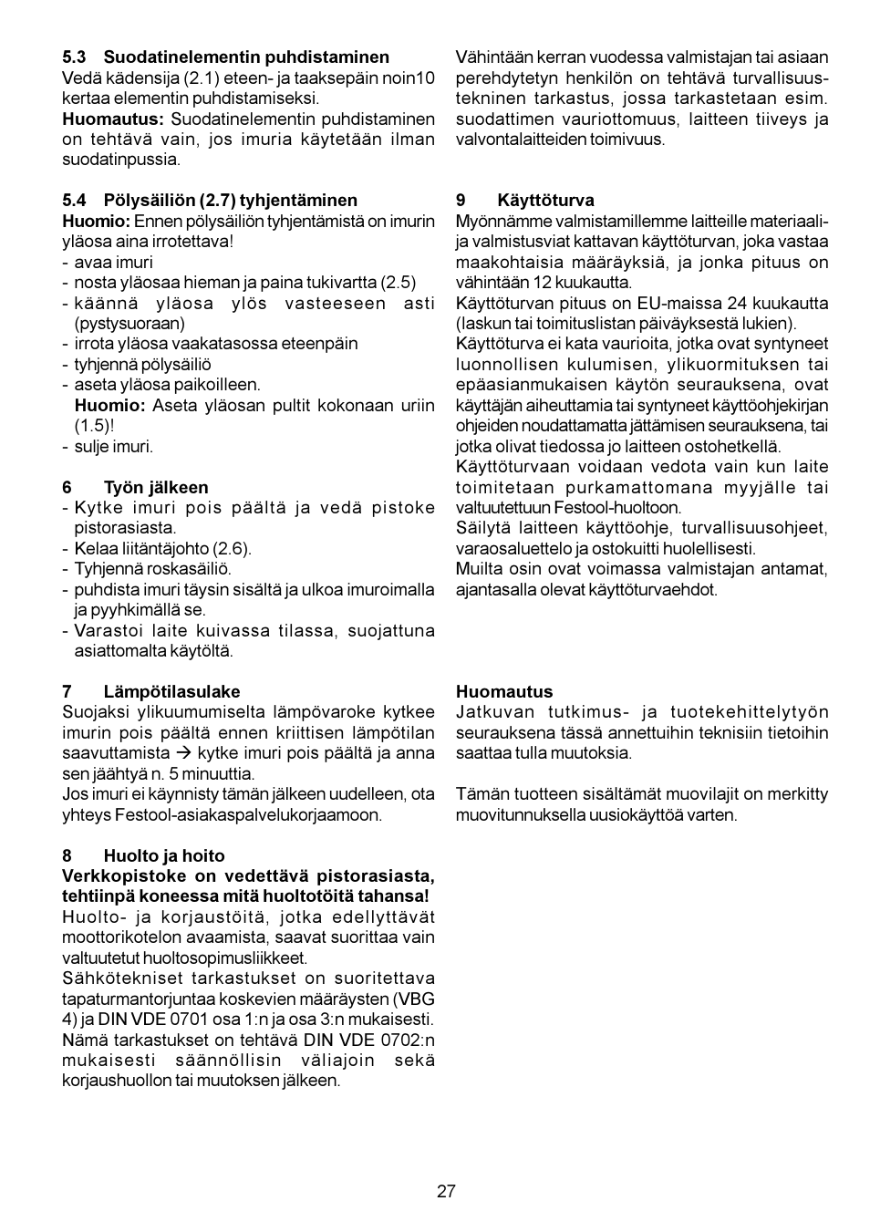 Festool CT 11 E User Manual | Page 27 / 54