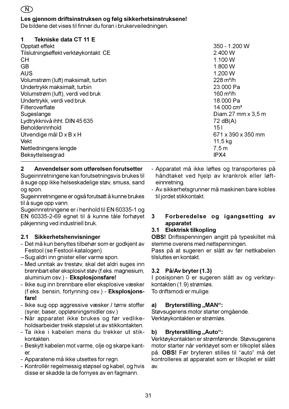 Festool CT 11 E User Manual | Page 31 / 54