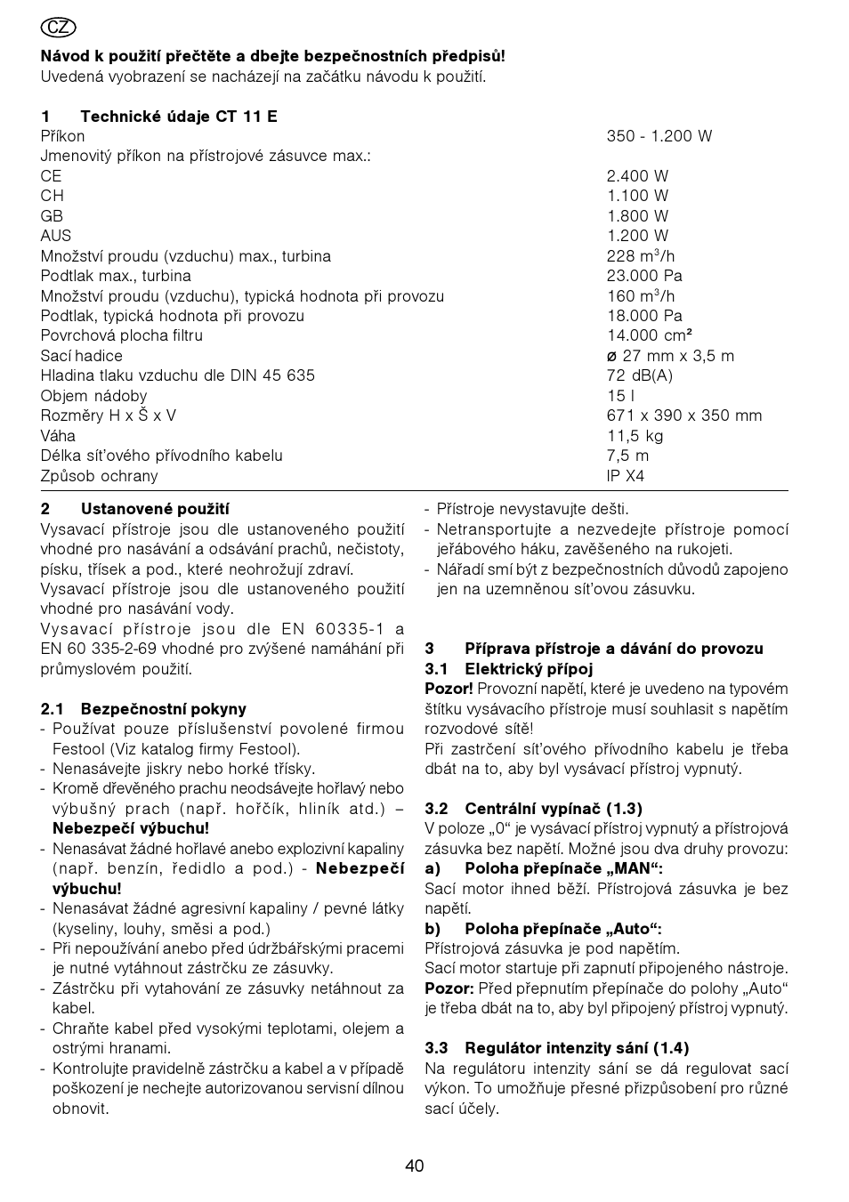Festool CT 11 E User Manual | Page 40 / 54