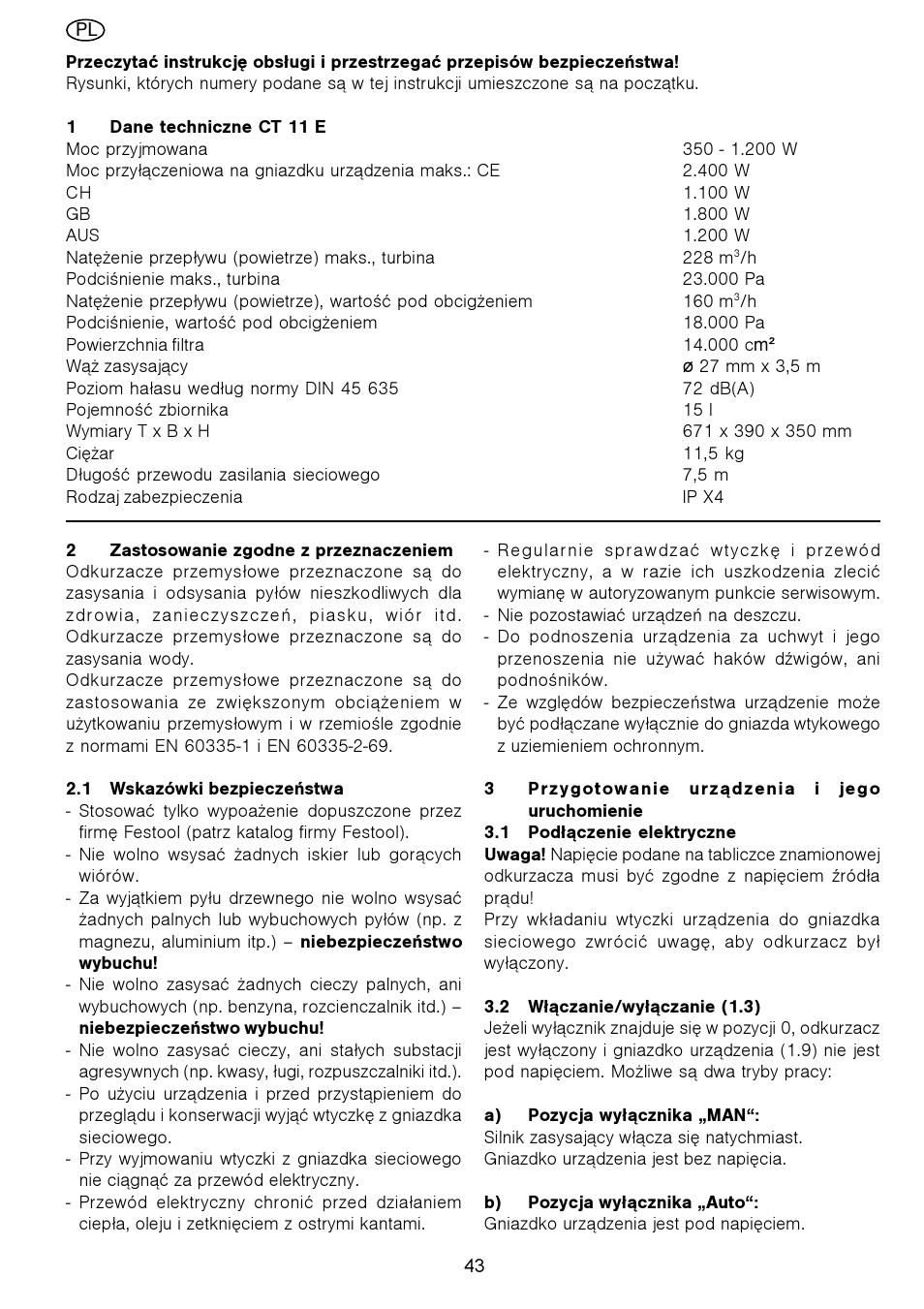 Festool CT 11 E User Manual | Page 43 / 54