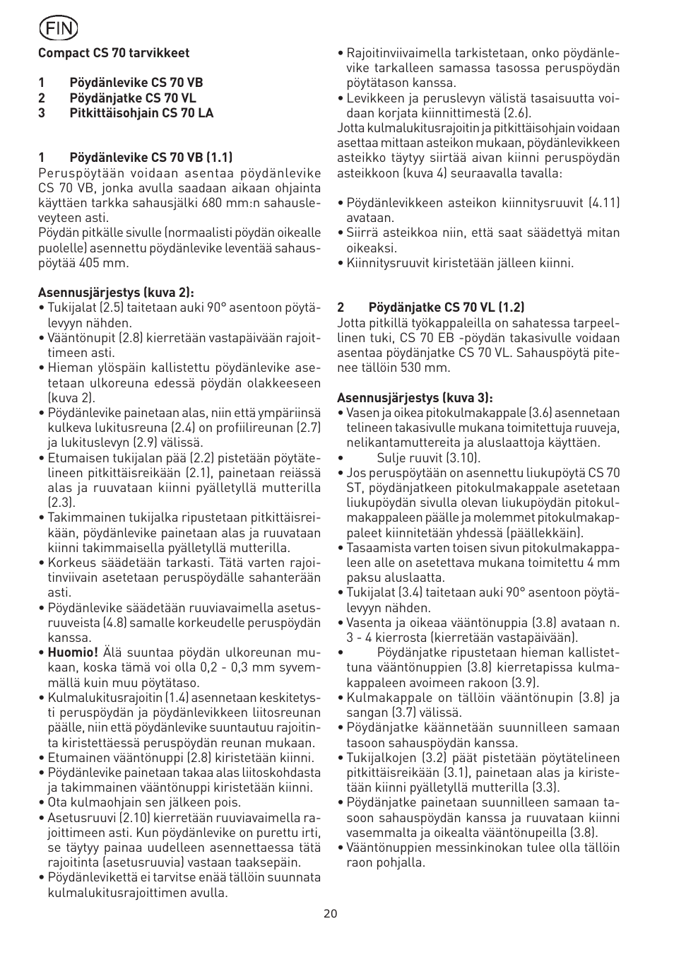 Festool CS 70 vl accessories PRECISIO User Manual | Page 20 / 38