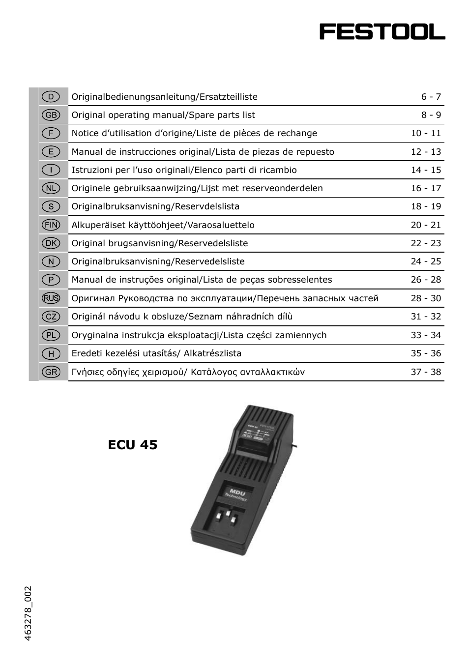 Festool ECU 45 User Manual | 38 pages