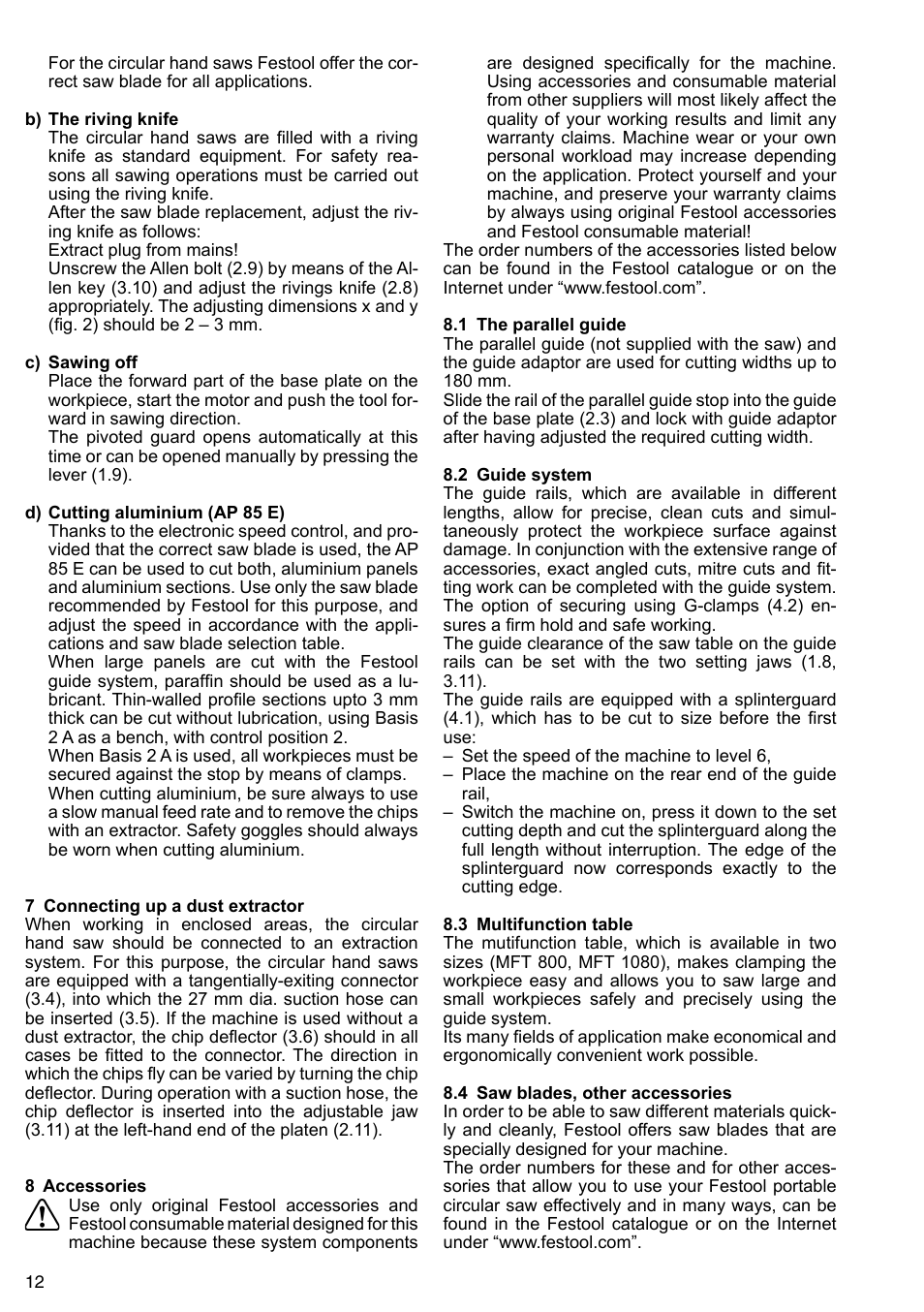 Festool AP 85 User Manual | Page 12 / 78