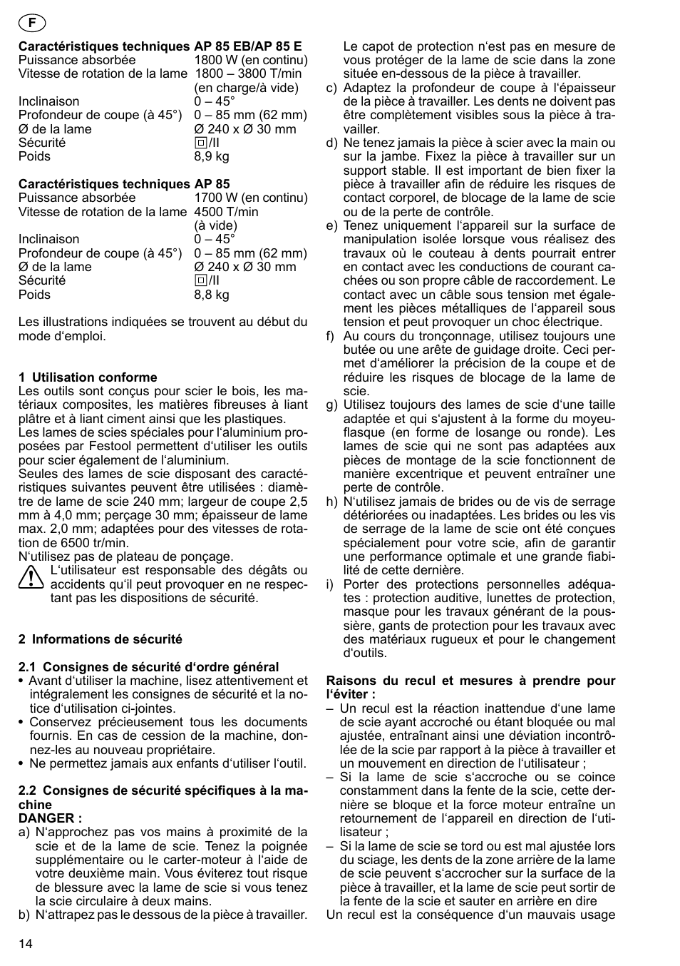 Festool AP 85 User Manual | Page 14 / 78