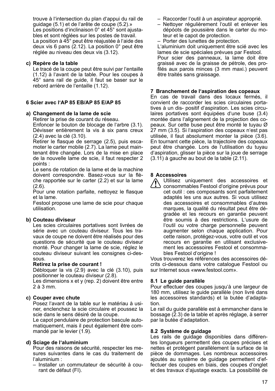 Festool AP 85 User Manual | Page 17 / 78