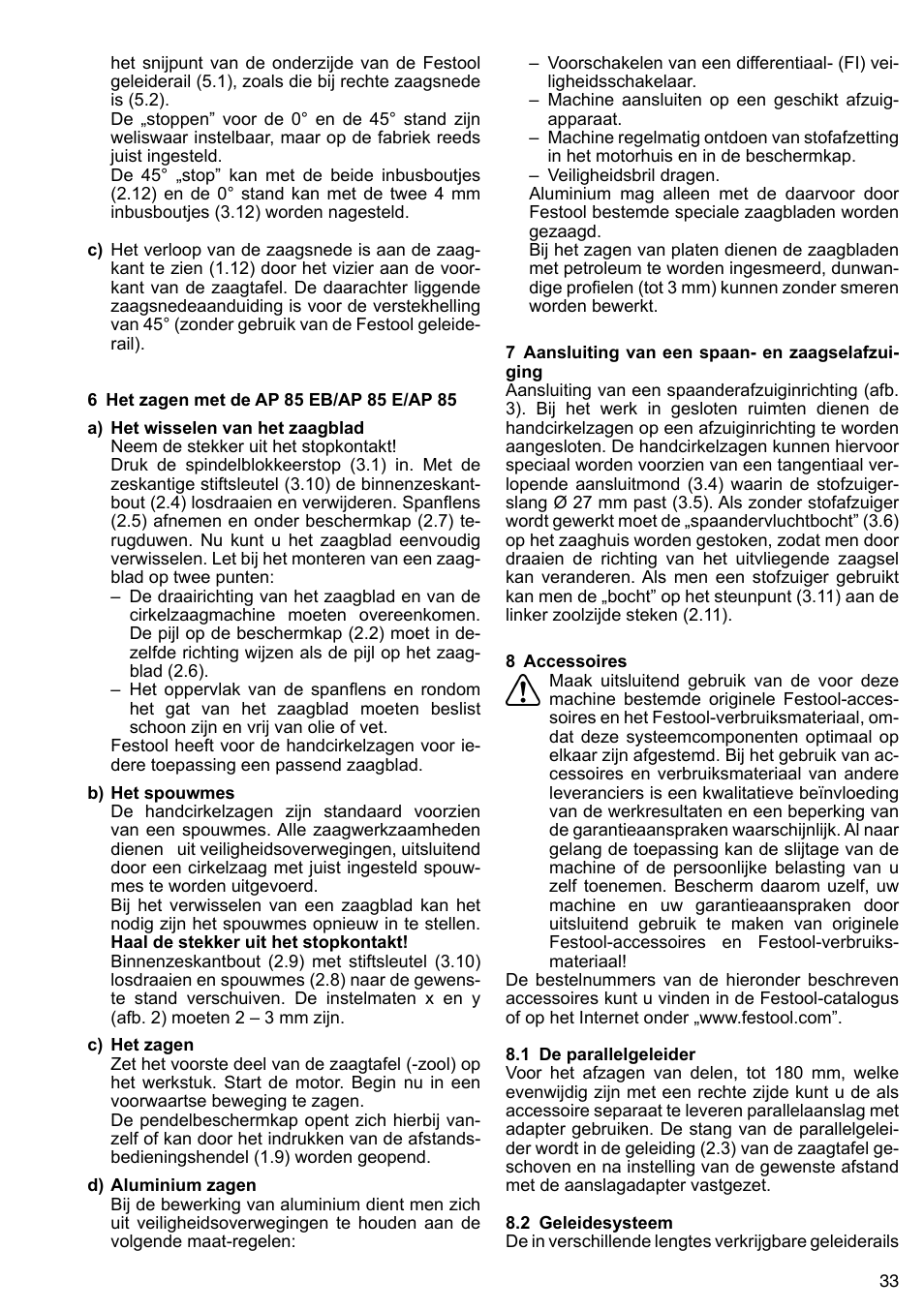 Festool AP 85 User Manual | Page 33 / 78