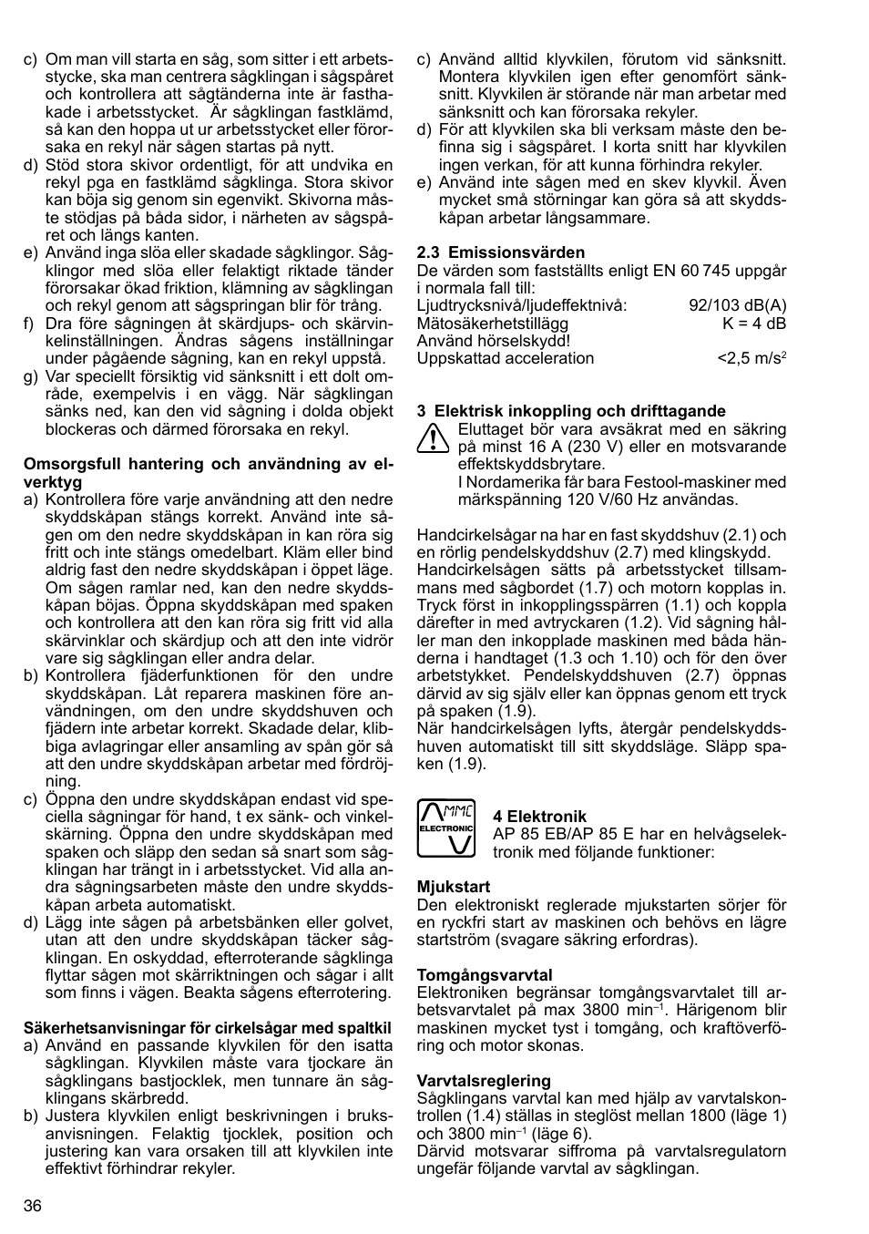 Festool AP 85 User Manual | Page 36 / 78