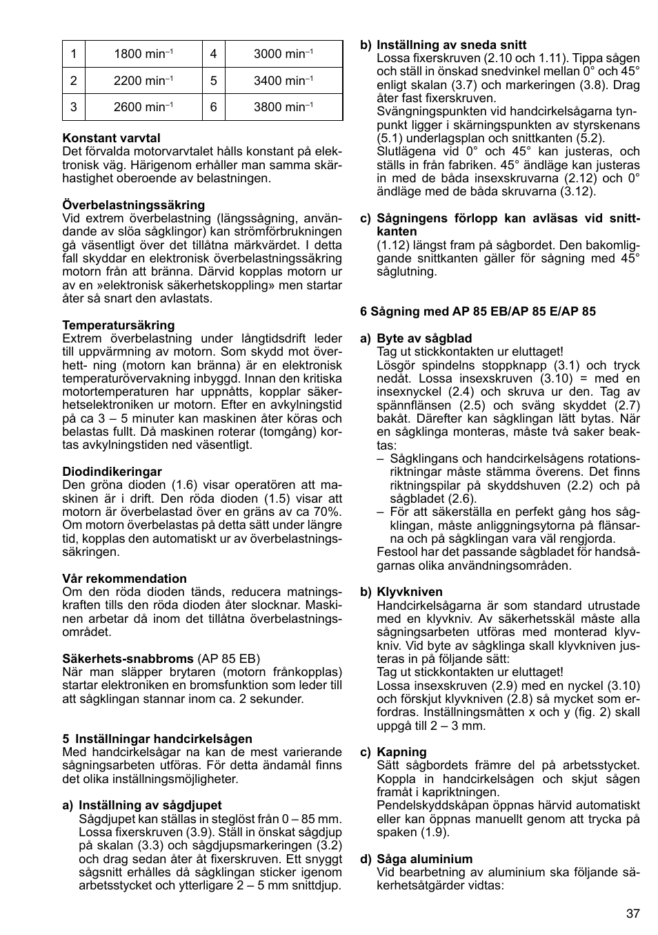 Festool AP 85 User Manual | Page 37 / 78