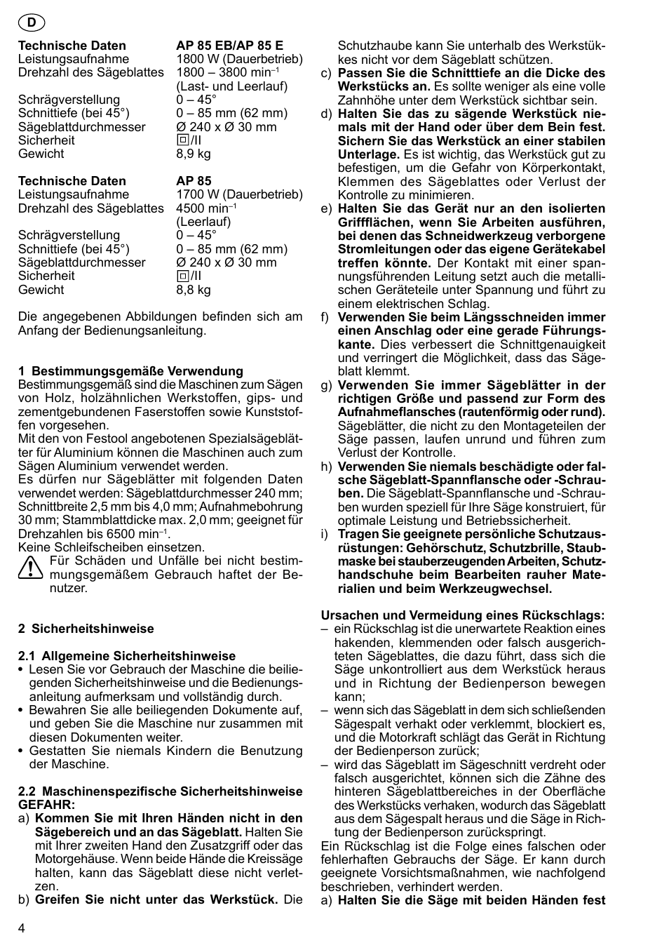 Festool AP 85 User Manual | Page 4 / 78