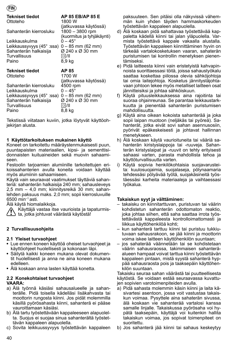 Festool AP 85 User Manual | Page 40 / 78