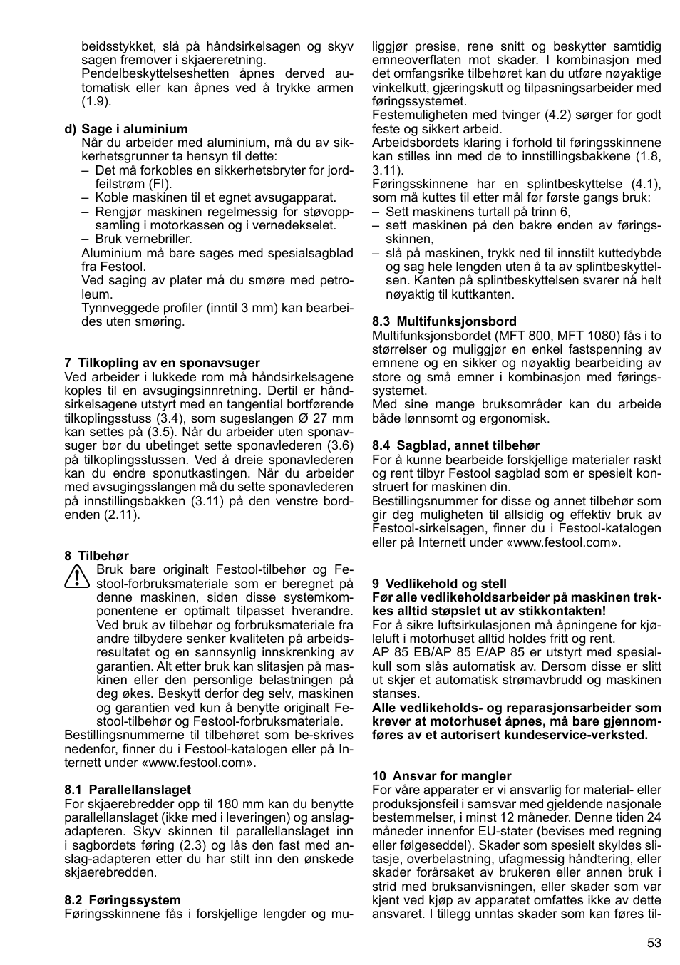 Festool AP 85 User Manual | Page 53 / 78