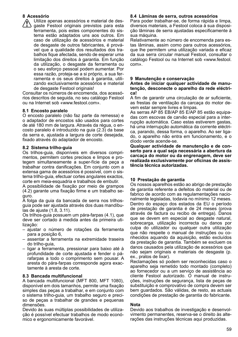 Festool AP 85 User Manual | Page 59 / 78