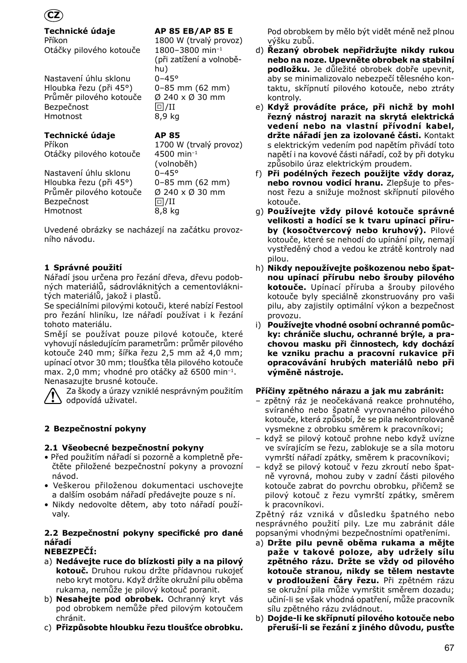 Festool AP 85 User Manual | Page 67 / 78