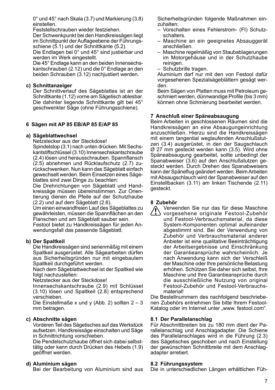 Festool AP 85 User Manual | Page 7 / 78