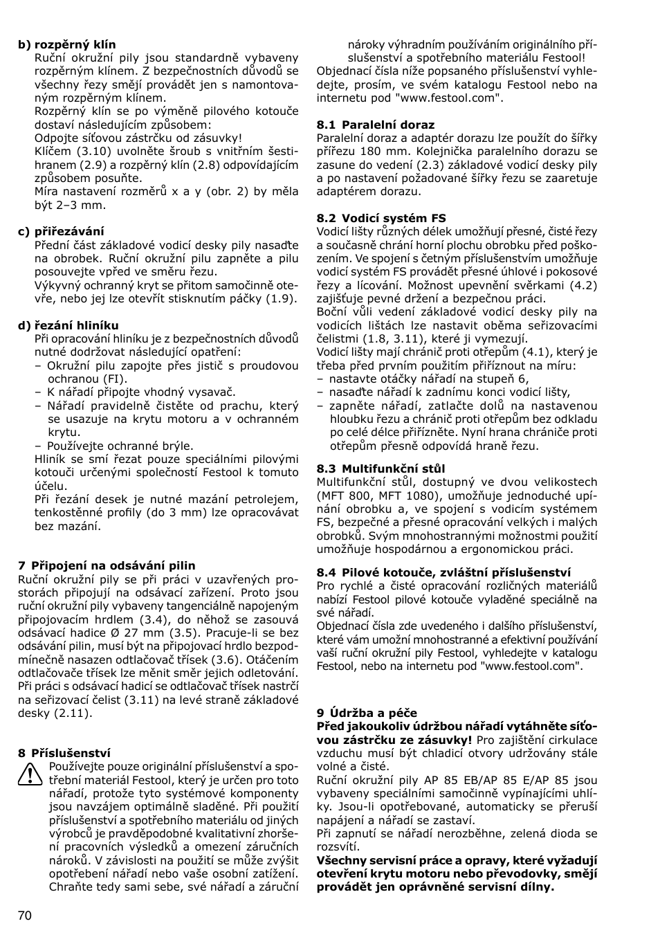 Festool AP 85 User Manual | Page 70 / 78