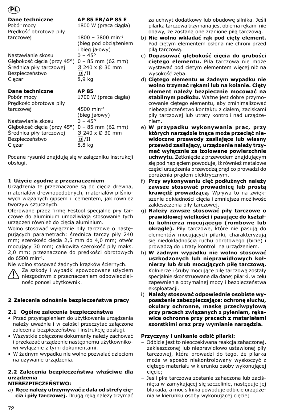 Festool AP 85 User Manual | Page 72 / 78