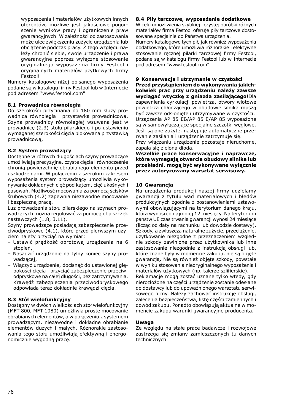 Festool AP 85 User Manual | Page 76 / 78