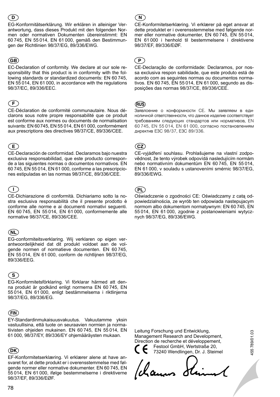 Festool AP 85 User Manual | Page 78 / 78