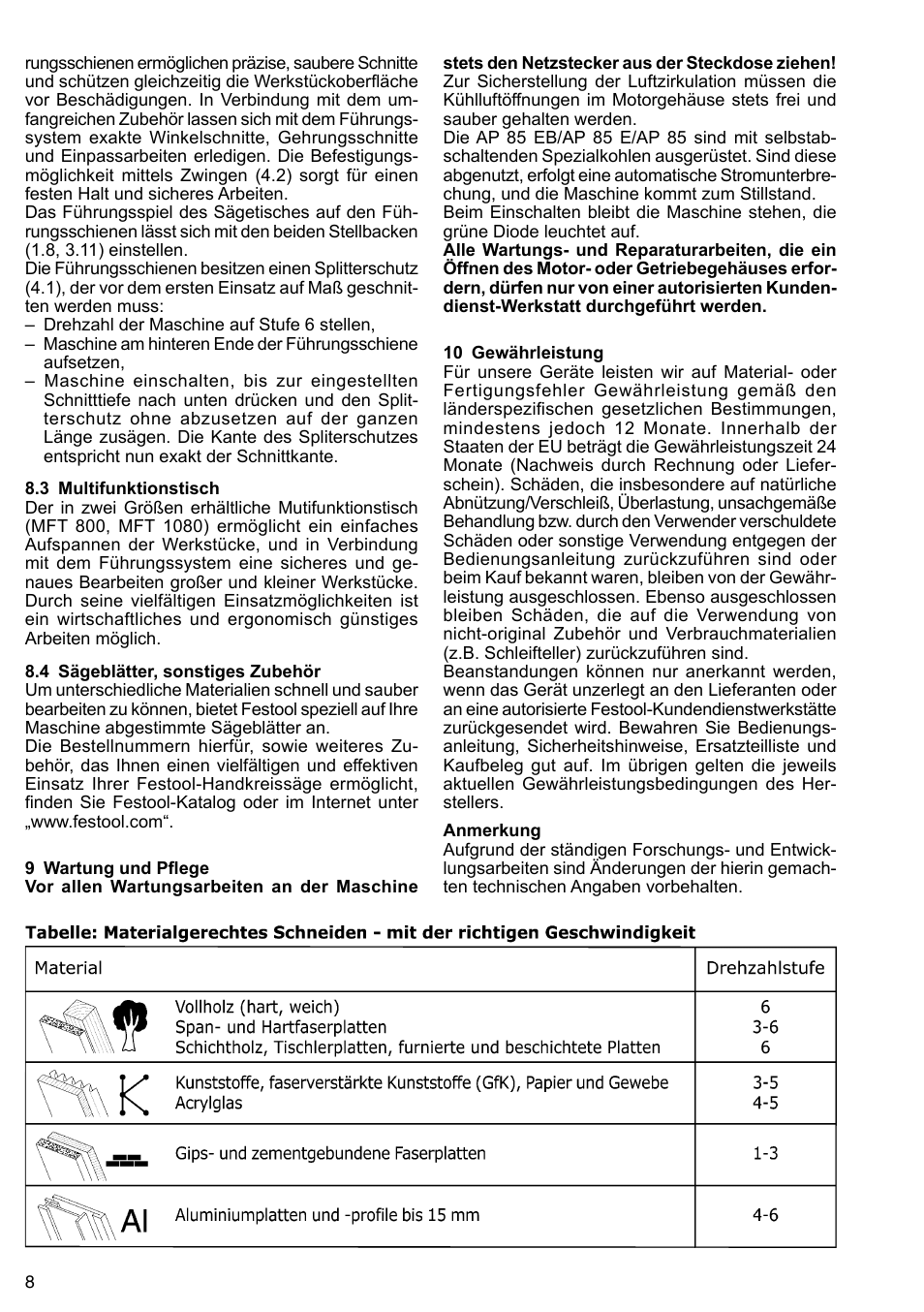 Festool AP 85 User Manual | Page 8 / 78