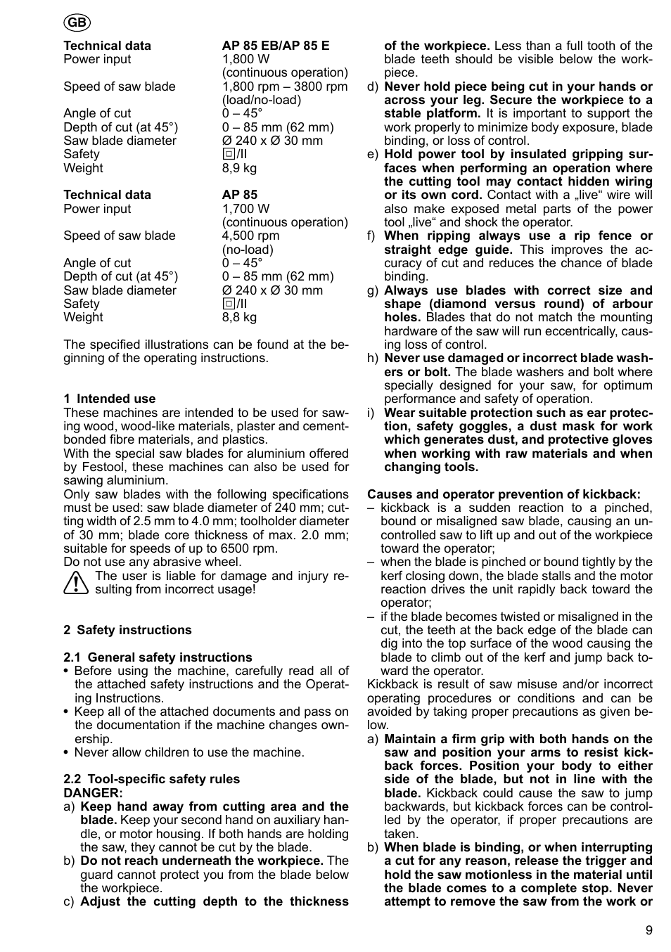 Festool AP 85 User Manual | Page 9 / 78