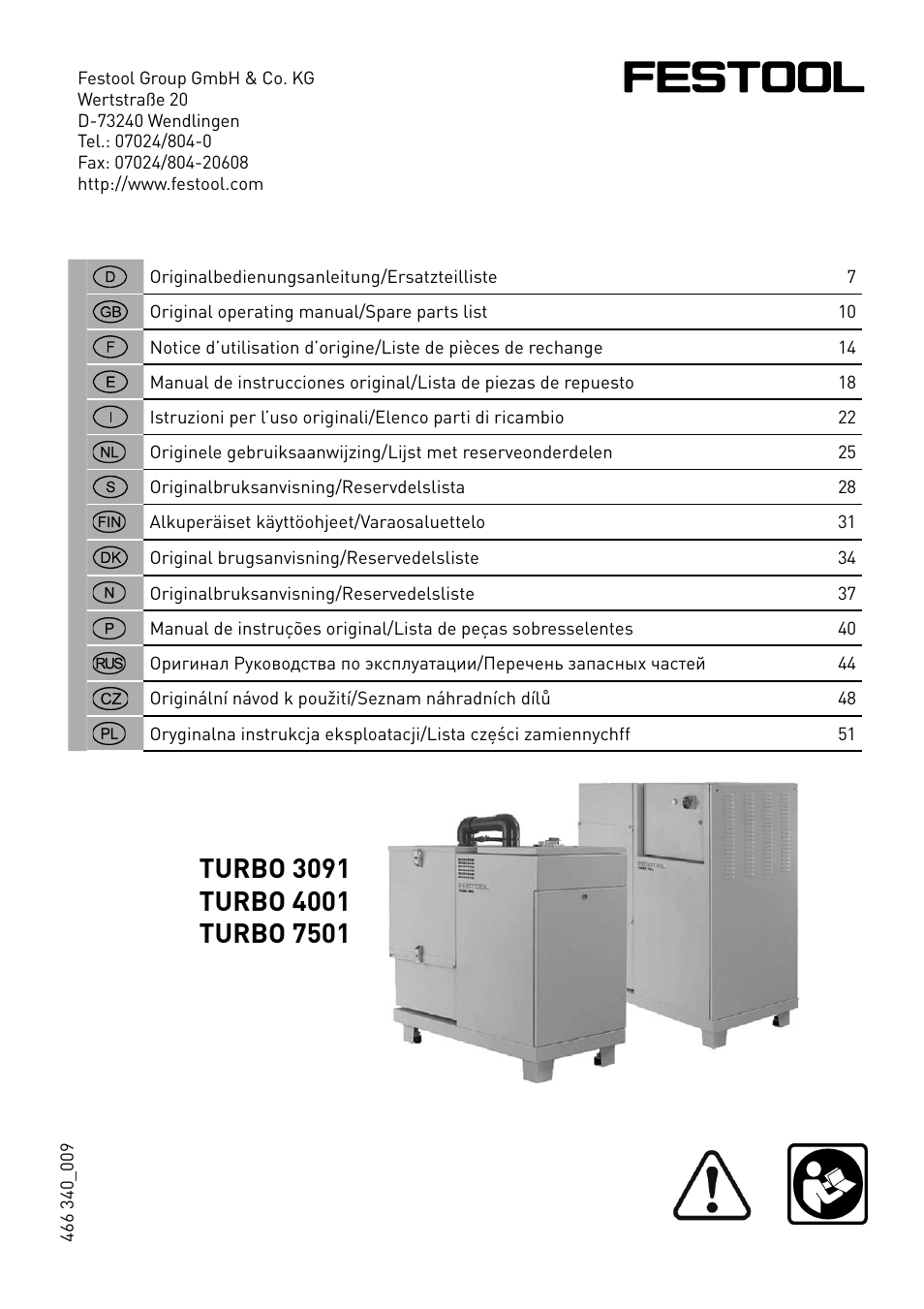 Festool TURBO 7501 User Manual | 54 pages