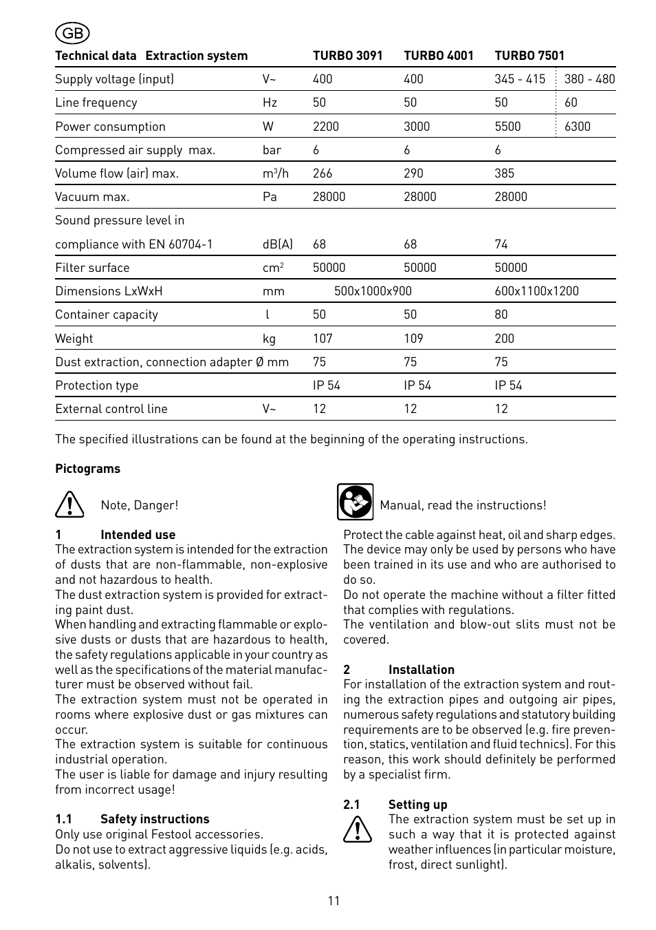 Festool TURBO 7501 User Manual | Page 11 / 54