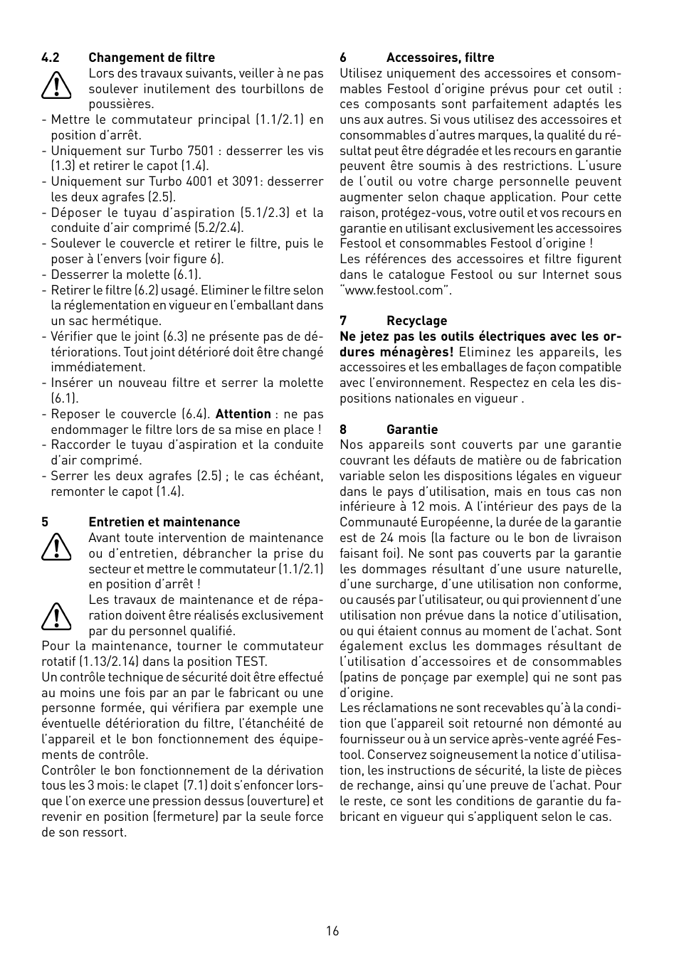 Festool TURBO 7501 User Manual | Page 16 / 54