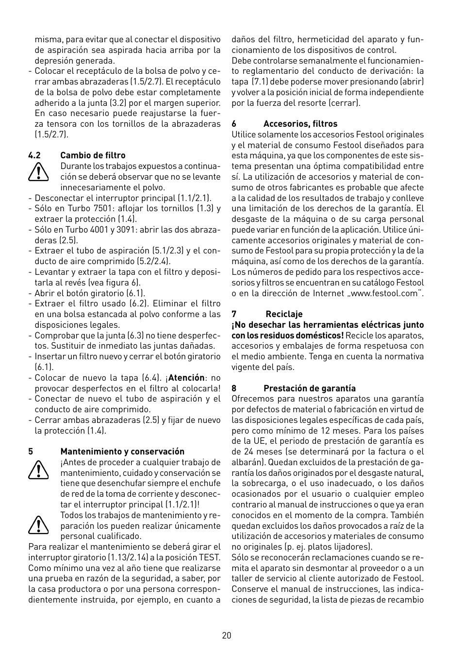 Festool TURBO 7501 User Manual | Page 20 / 54