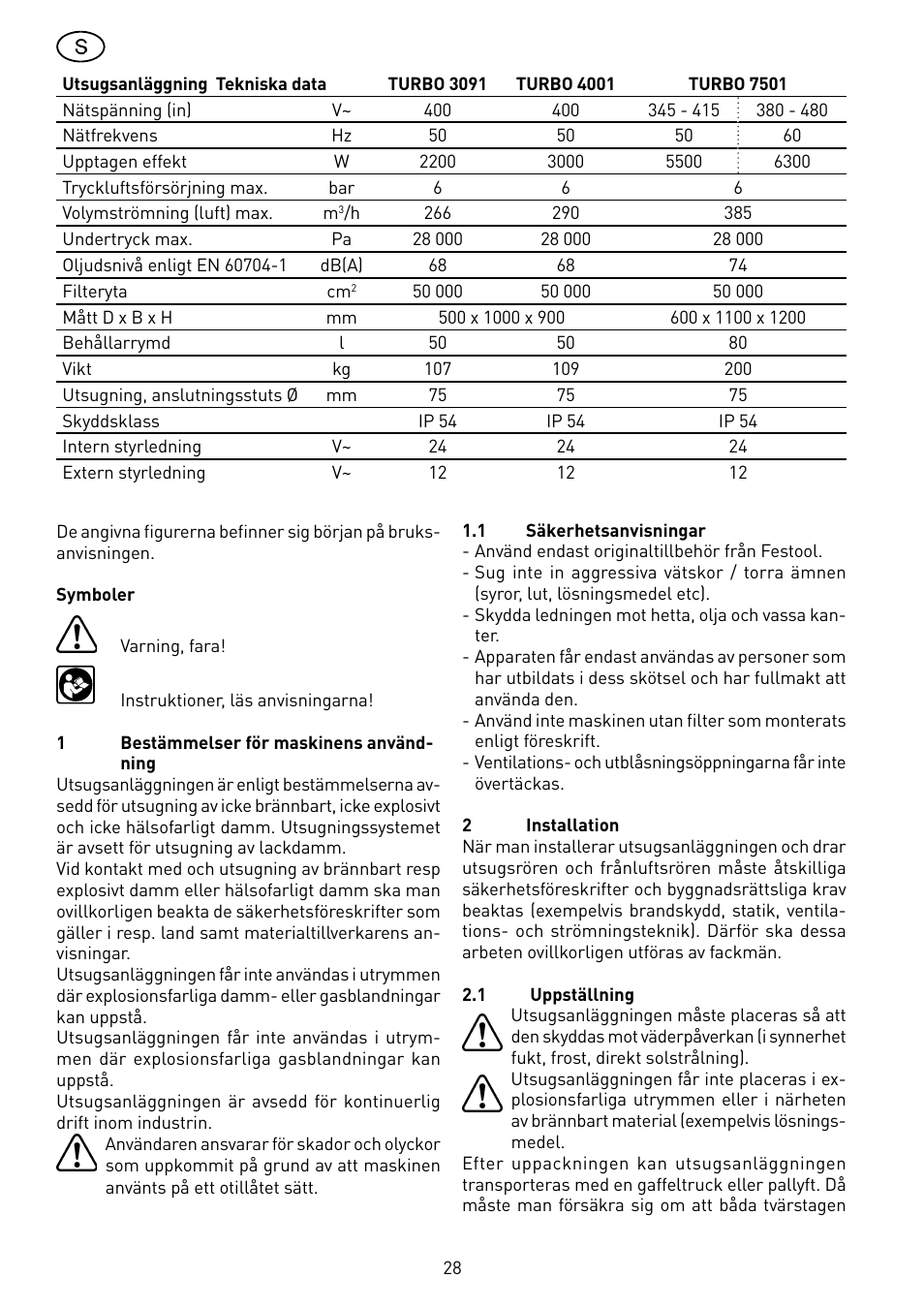 Festool TURBO 7501 User Manual | Page 28 / 54