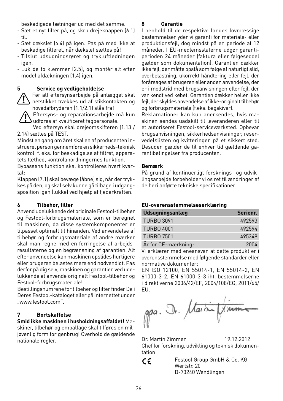 Festool TURBO 7501 User Manual | Page 36 / 54