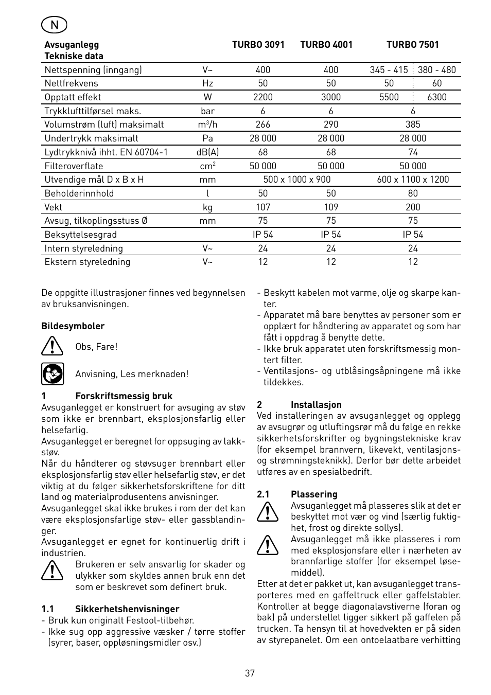 Festool TURBO 7501 User Manual | Page 37 / 54