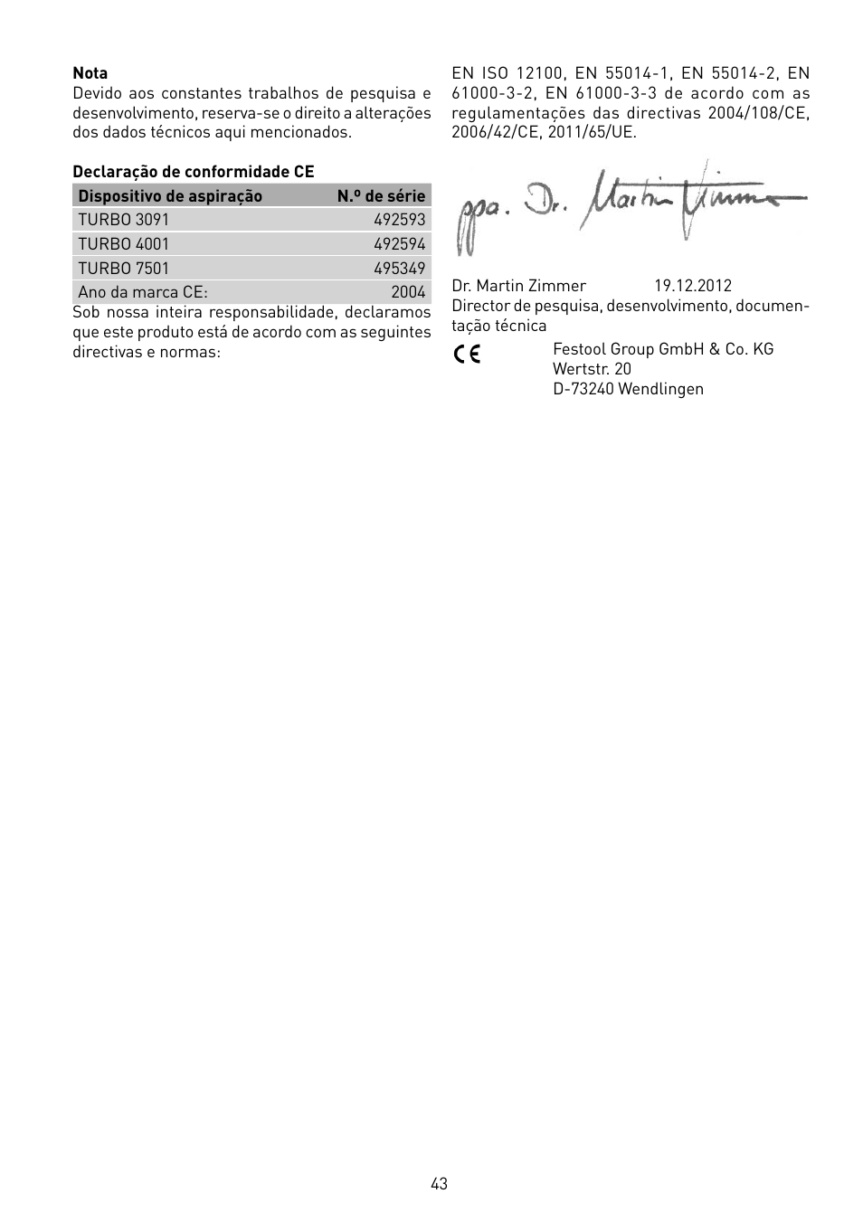 Festool TURBO 7501 User Manual | Page 43 / 54