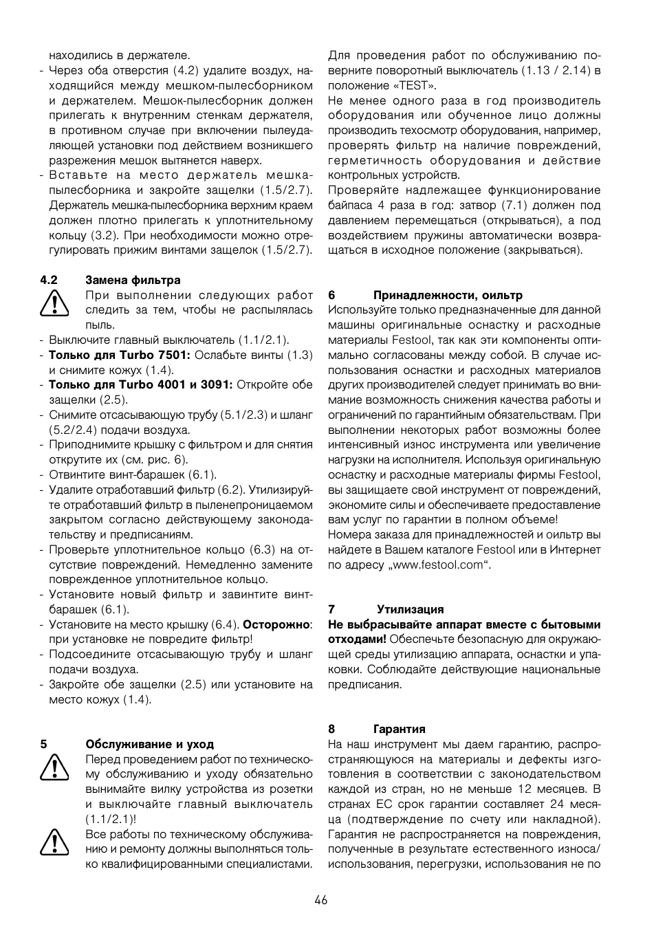 Festool TURBO 7501 User Manual | Page 46 / 54