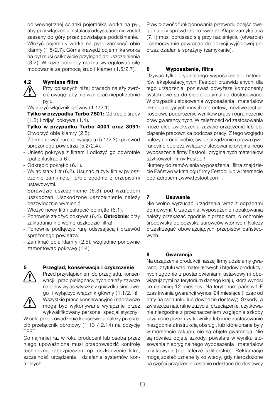 Festool TURBO 7501 User Manual | Page 53 / 54