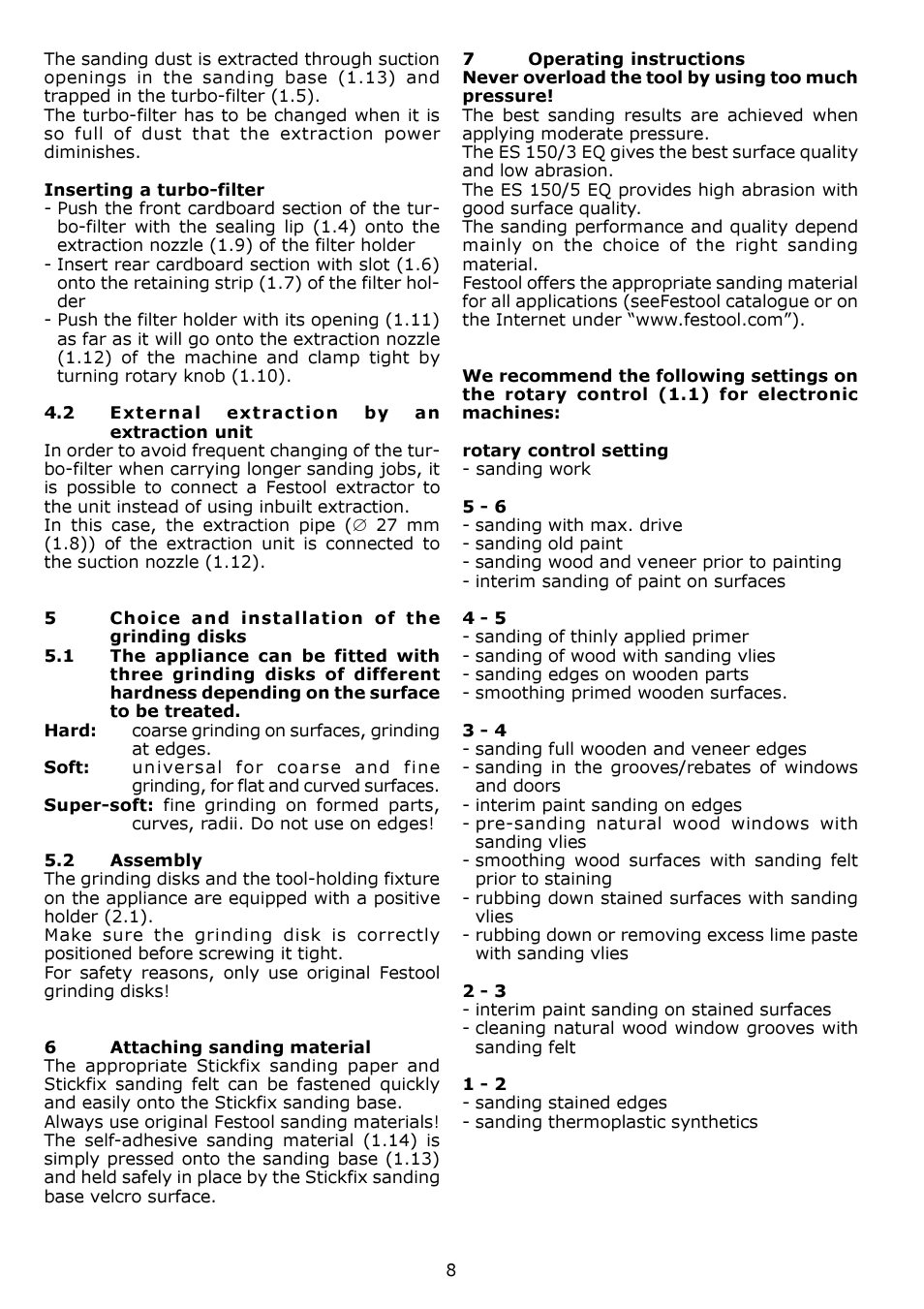 Festool ES 150-5 EQ User Manual | Page 8 / 50