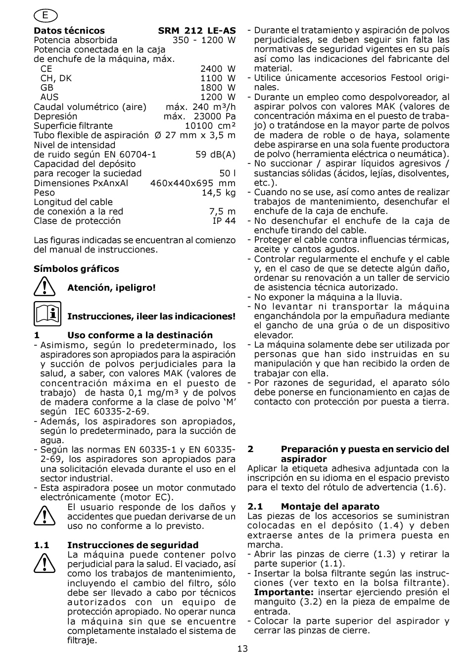 Festool SRM 212 LE-AS User Manual | Page 13 / 54