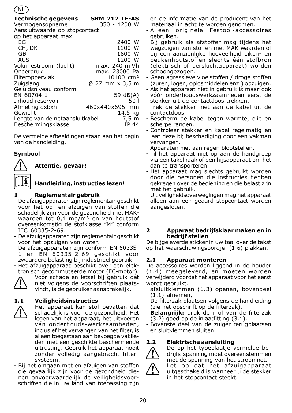 Festool SRM 212 LE-AS User Manual | Page 20 / 54