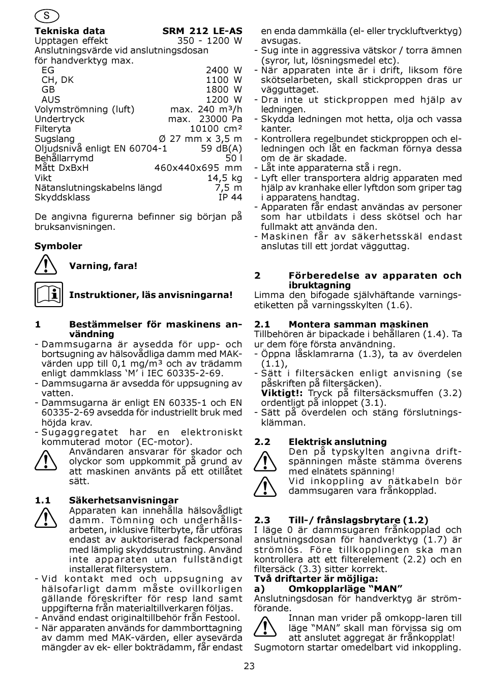 Festool SRM 212 LE-AS User Manual | Page 23 / 54