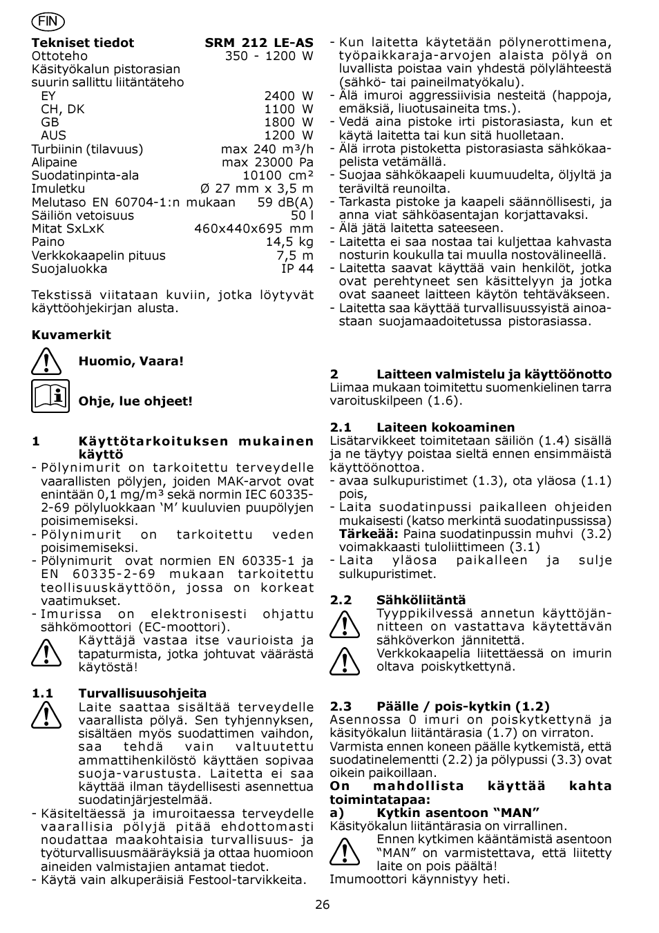 Festool SRM 212 LE-AS User Manual | Page 26 / 54