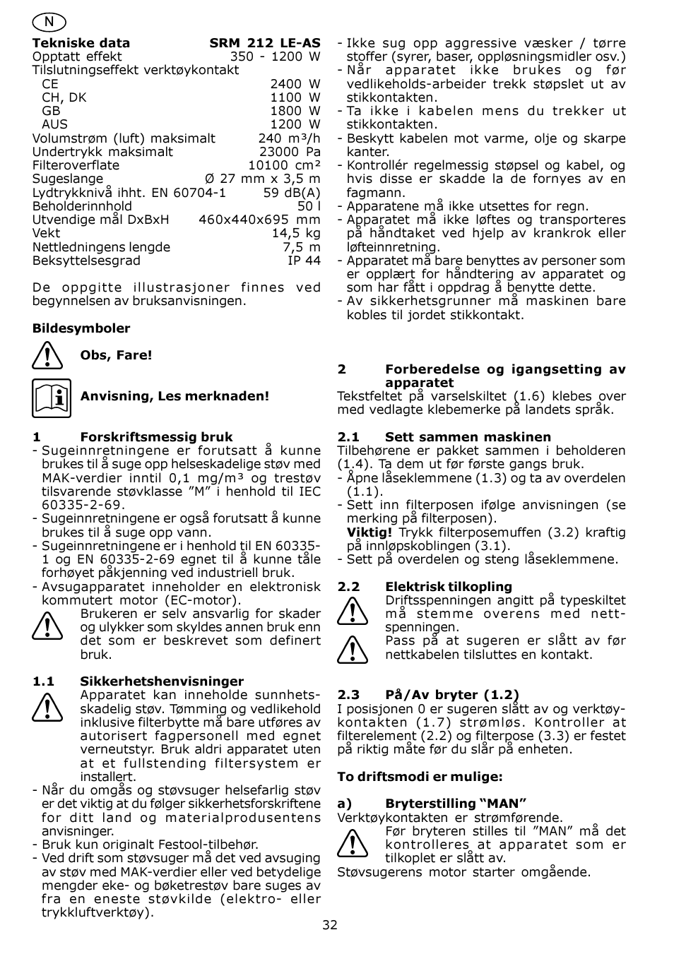 Festool SRM 212 LE-AS User Manual | Page 32 / 54