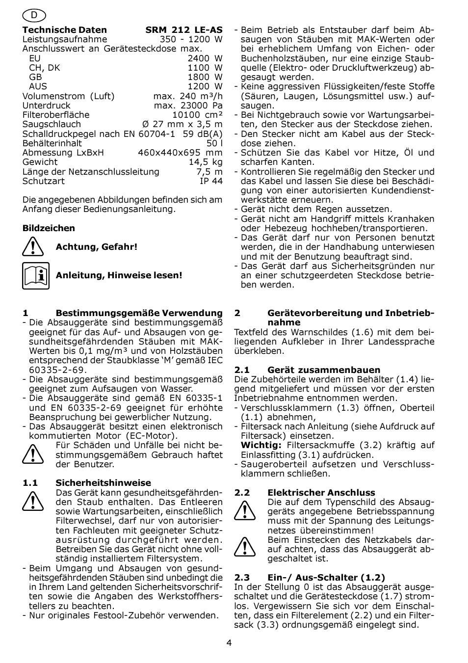 Festool SRM 212 LE-AS User Manual | Page 4 / 54