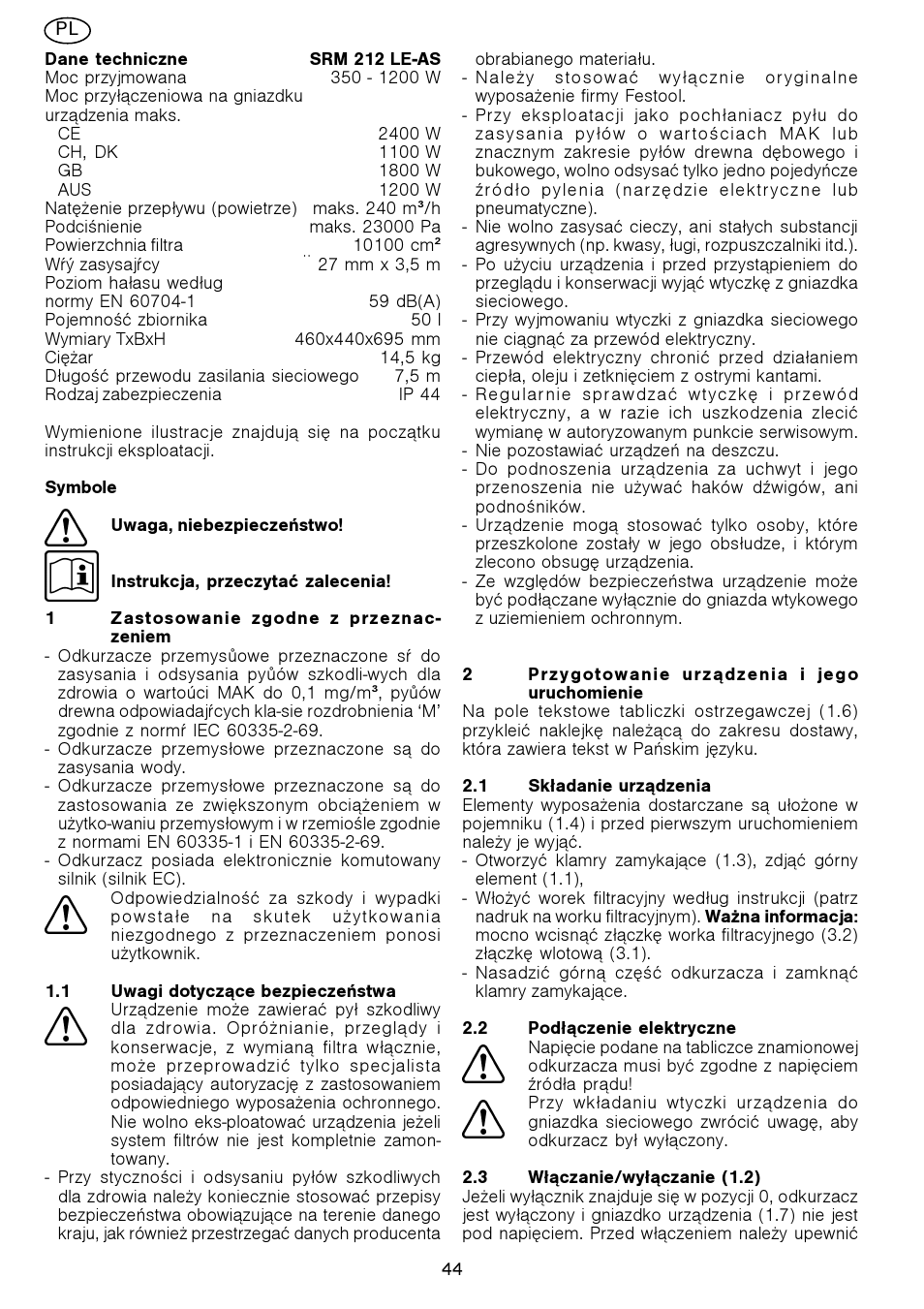 Festool SRM 212 LE-AS User Manual | Page 44 / 54