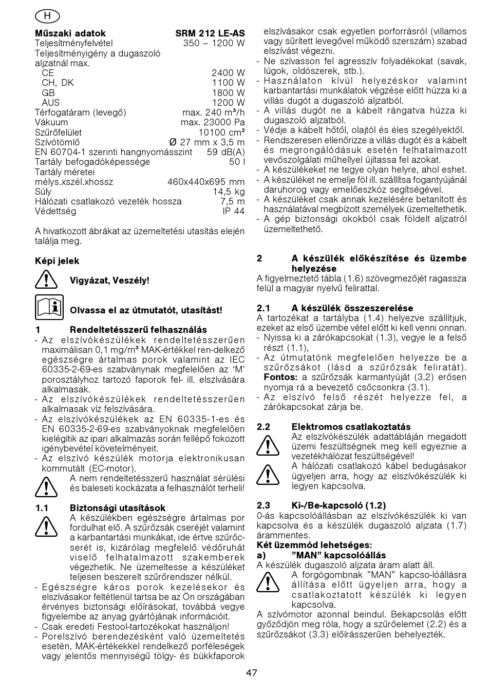 Festool SRM 212 LE-AS User Manual | Page 47 / 54