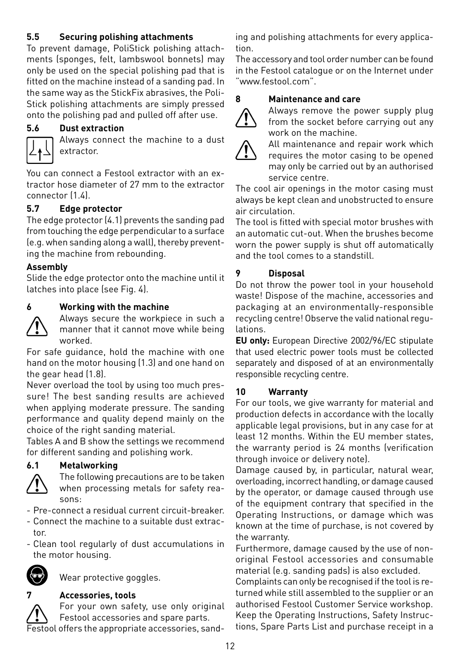 Festool RO 125 DX FEQ User Manual | Page 12 / 62