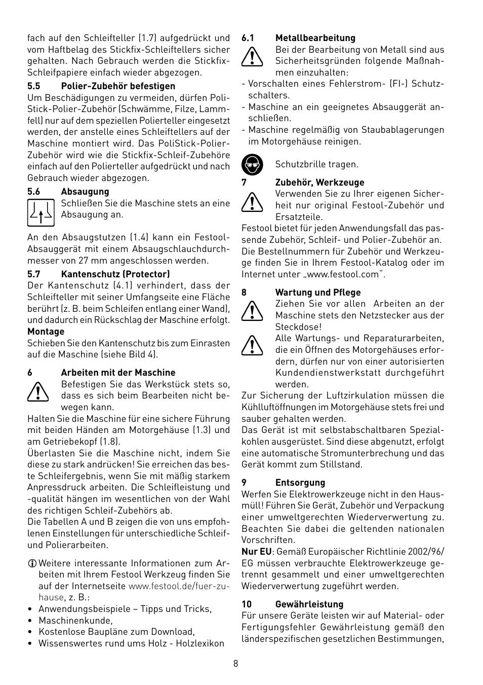 Festool RO 125 DX FEQ User Manual | Page 8 / 62
