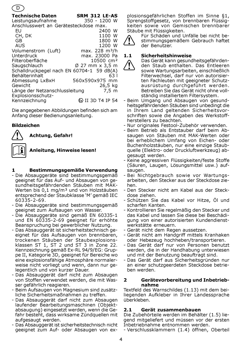 Festool SRM 312 LE-AS User Manual | Page 4 / 54