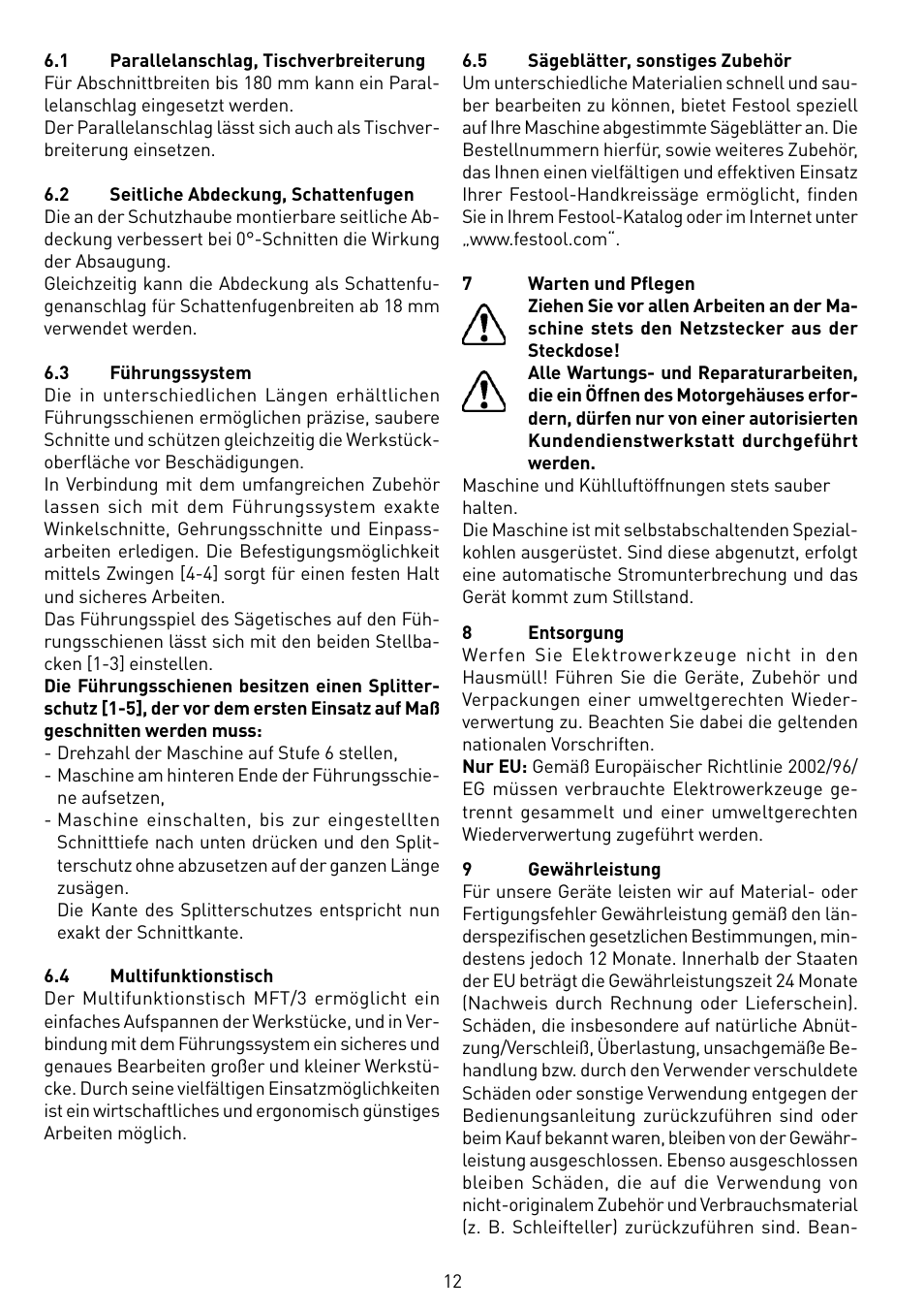 Festool TS 55 EBQ User Manual | Page 12 / 94
