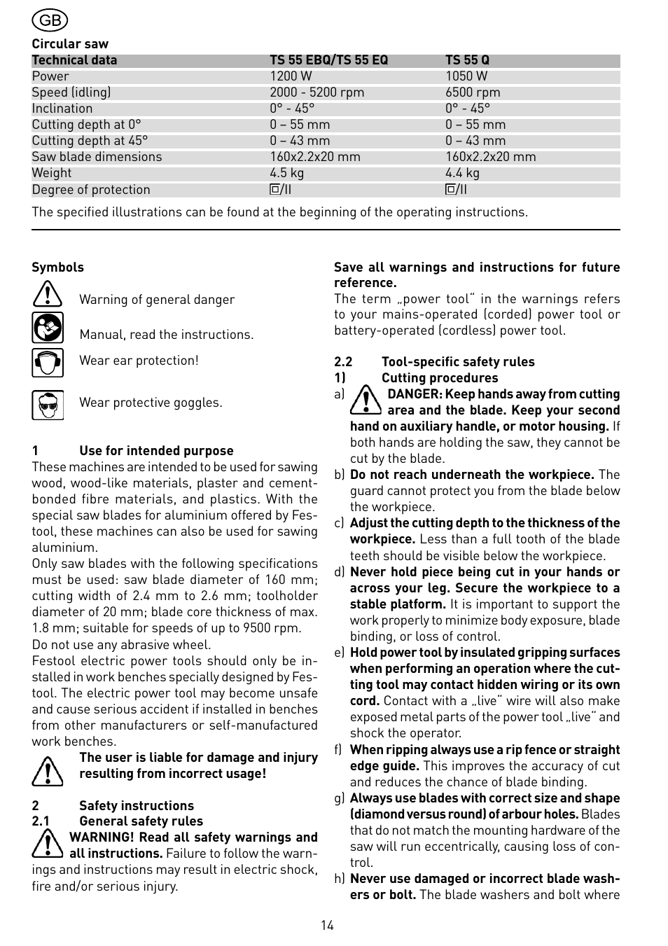 Festool TS 55 EBQ User Manual | Page 14 / 94