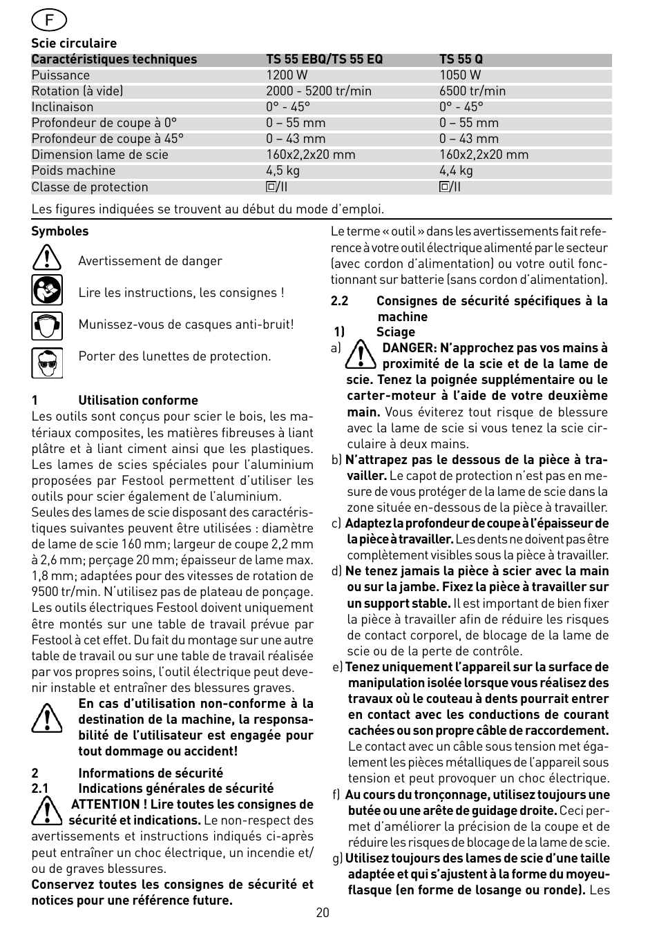 Festool TS 55 EBQ User Manual | Page 20 / 94